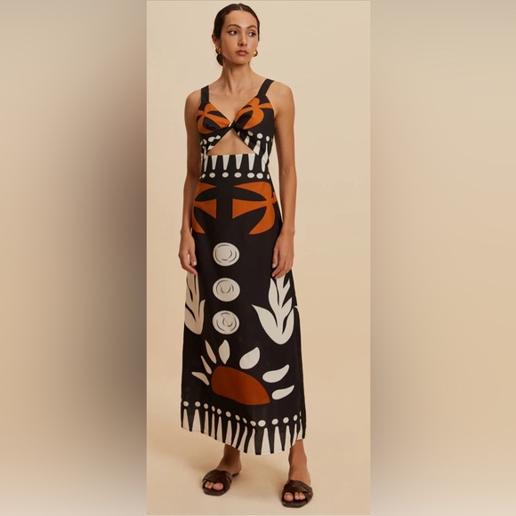 Commense Dresses & Skirts - Commense- Cut Out Sleeveless Black,White, Orange Abstract Maxi Dress (XL)‼️NWT‼️